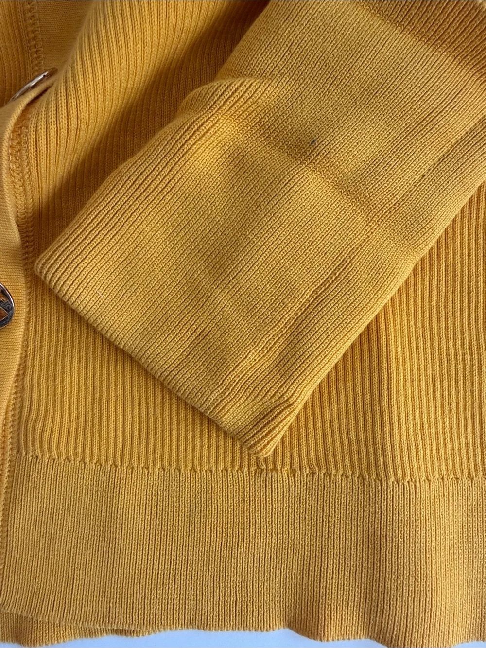 Tory Burch Yellow Ribbed V-Neck Button Cardigan